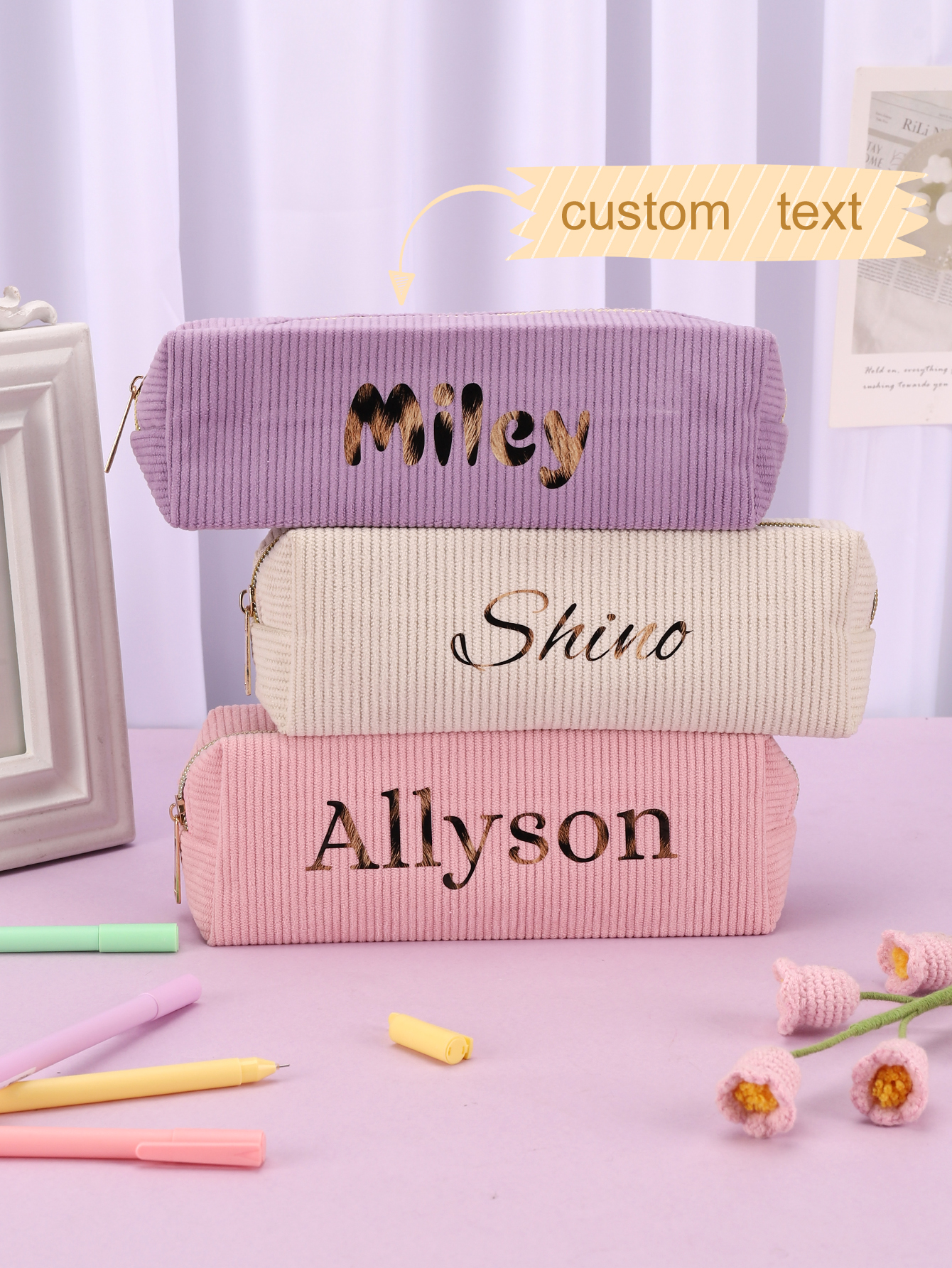 Personalized Name Box - Personalisiertes Federmäppchen aus Cord mit Wärmeübertragung,