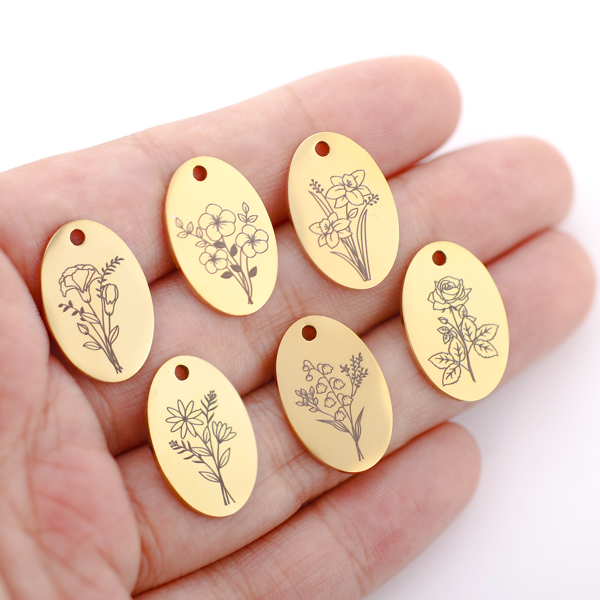 Birth Flower Necklace - 5 Stück ovale Geburts monat Blumen