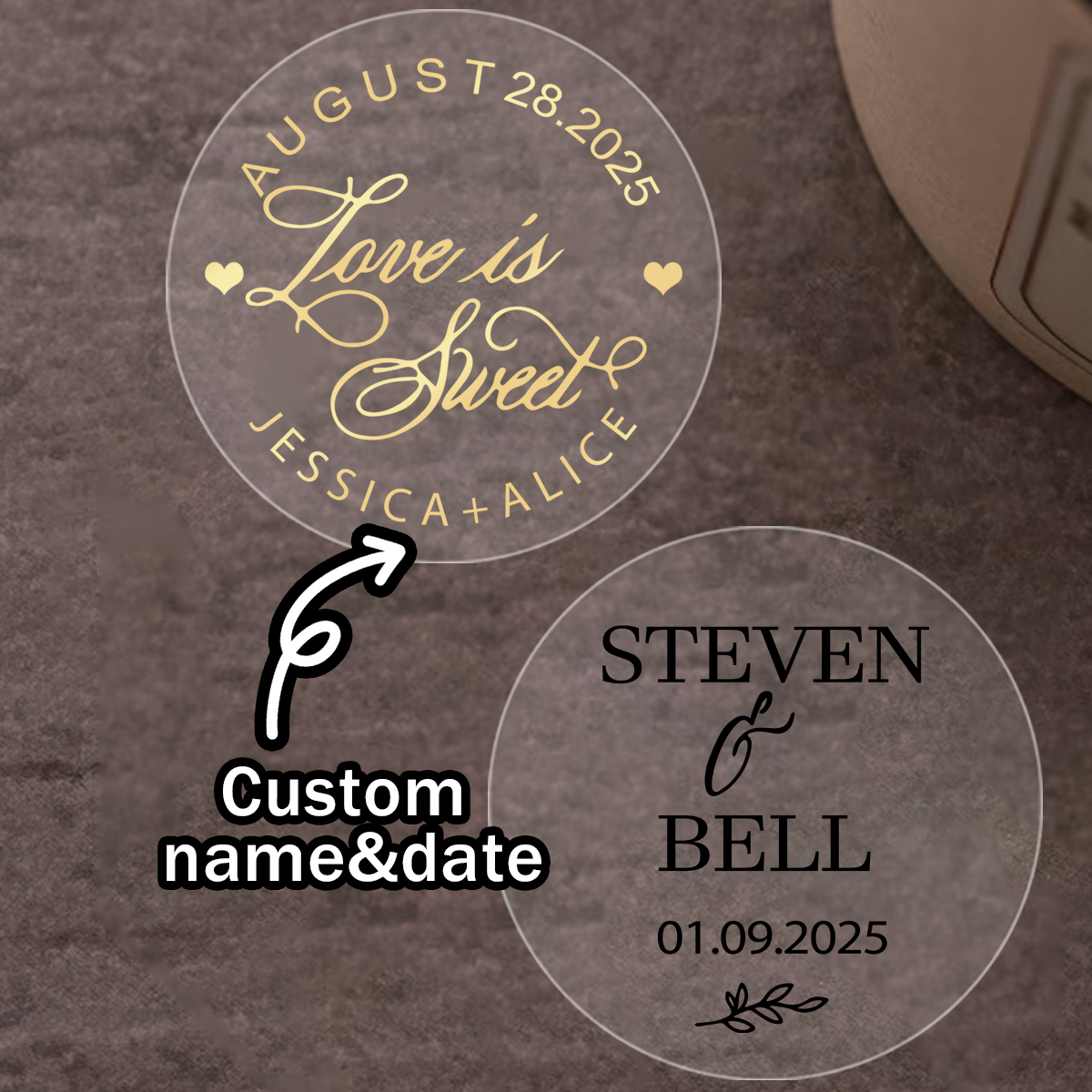 Personalised Candle Label - 30–240 Stück runde, transparente Heißprägeaufkleber mit