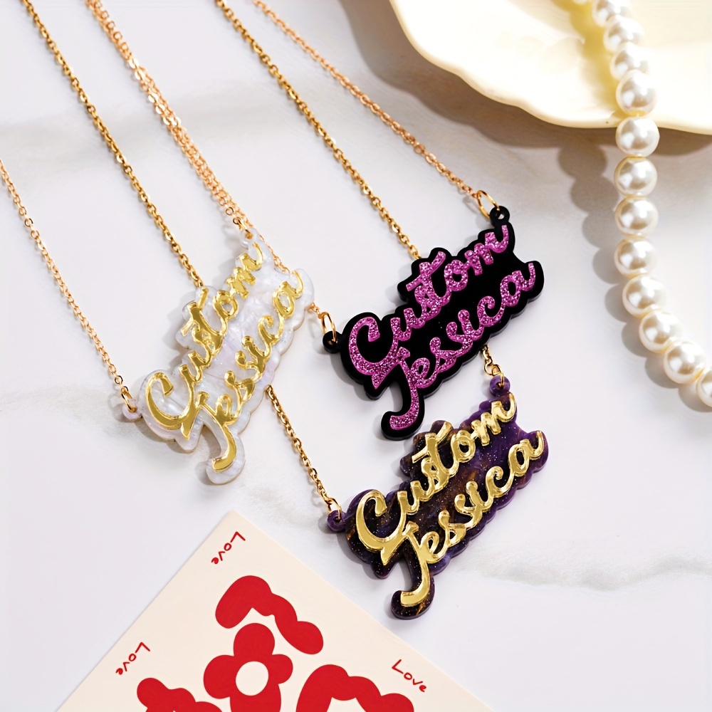 Name Necklace Custom - Personalisierte doppellagige Acryl-Namenskette, modische doppellagige Acryl-Namenskette