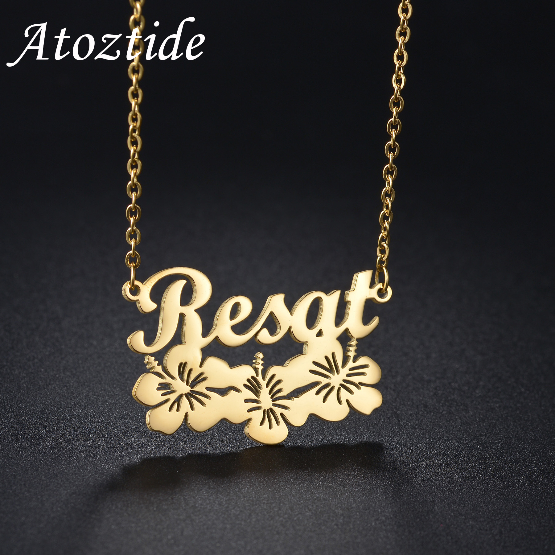 Birth Flower Necklace - Atoztide Personalisierte benutzerdefinierte Pflanzen-Namensketten für Frauen,