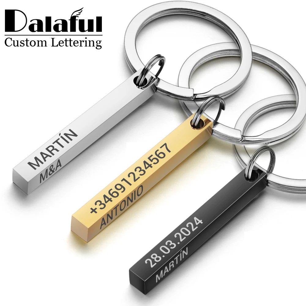 Initial Ring Custom - Personalisierter 3D-Bar-Schlüsselanhänger mit Gravur, Text, Name,