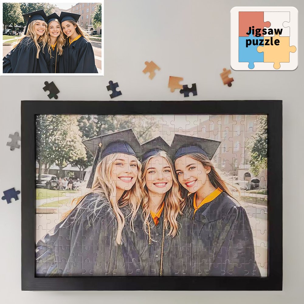 Engraved Wood Frame - 【Maßgeschneidert】Holzpuzzles mit Rahmen, individuelle Abschluss-Fotopuzzles als
