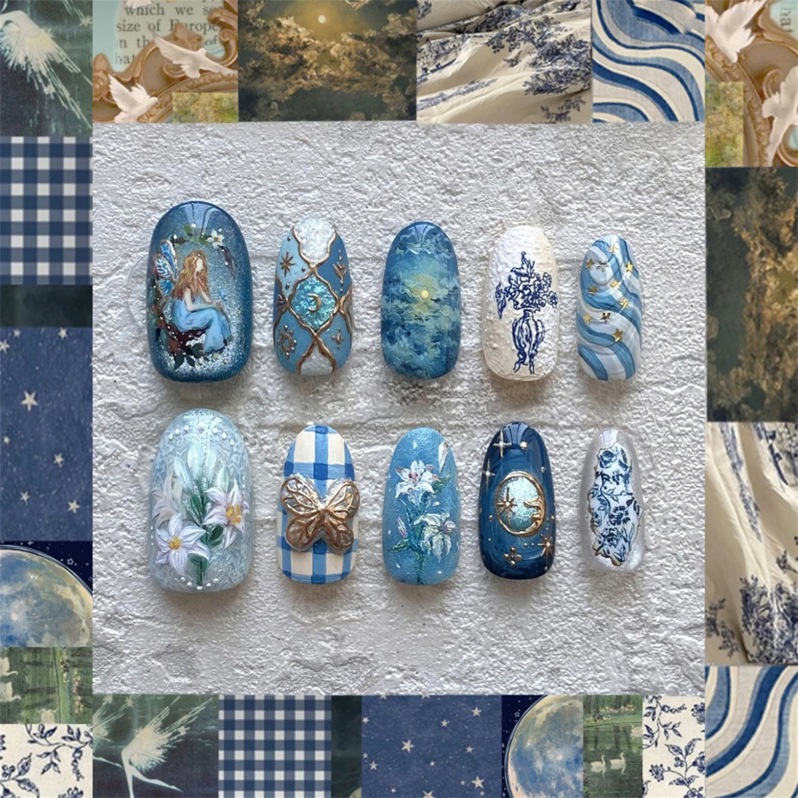 Pressed Flower Art - 24 Stück Vintage Garden Fake Nails