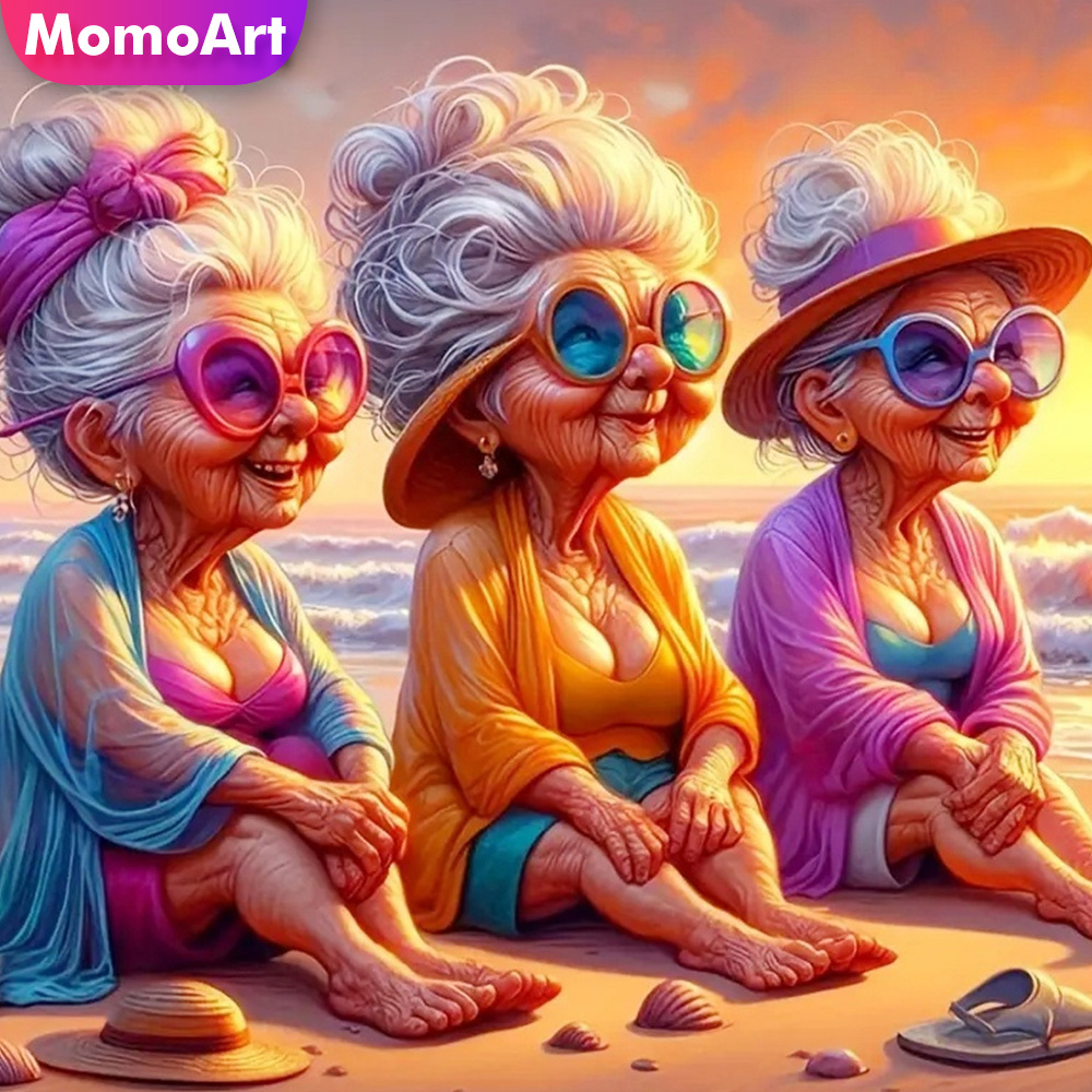 Photo Mosaic Print - Momoart Diamant Malerei Alte Dame Frauen