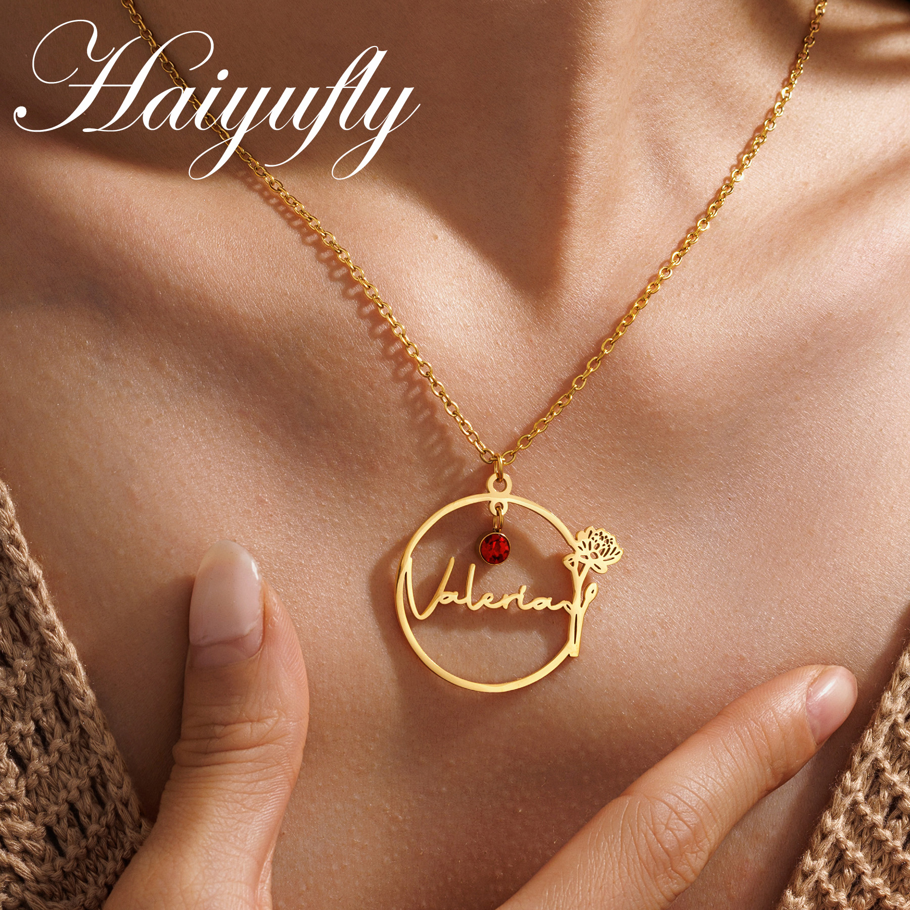 Birth Flower Necklace - Haiyufly Personalisierte Namenskette für Frauen mit