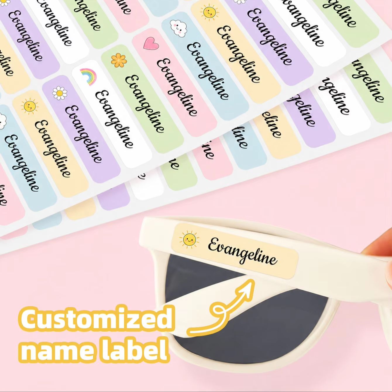 Personalized Name Box - 1–300 Stück individuell gestaltete Namensaufkleber, wasserfeste