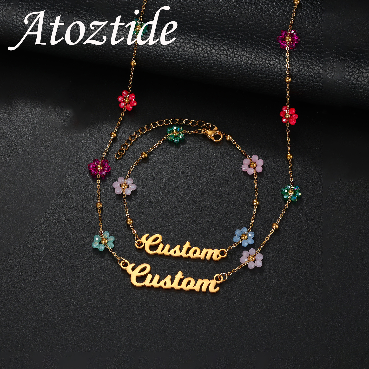 Birth Flower Necklace - Atoztide Schmuckset mit individuellem Namen, personalisierte