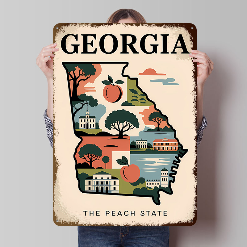 Custom Map Poster - Georgia: Der Peach State, illustrierte Karte,
