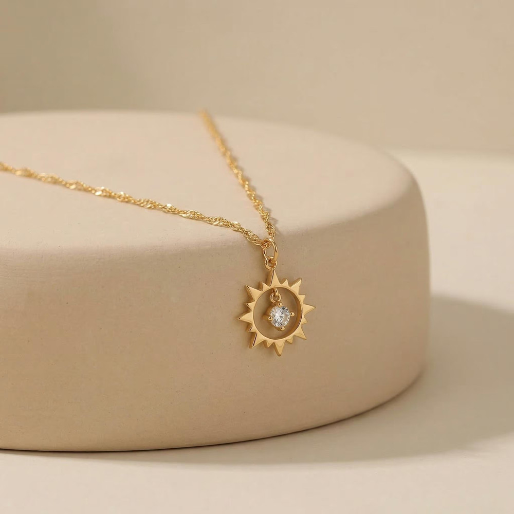 Birth Flower Necklace - Personalisierte Vintage-Sonnen-Halskette aus Edelstahl, minimalistischer Schmuck,