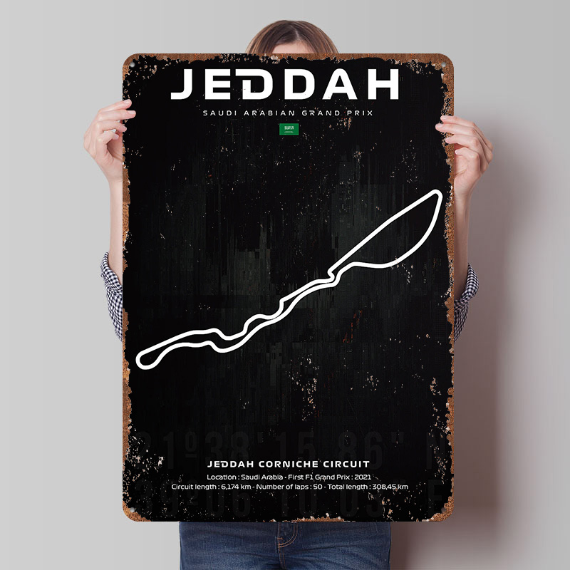 Custom Map Poster - Jeddah Circuit Karten-Poster, personalisierte Wandkunst, Vintage-Metallschilder,