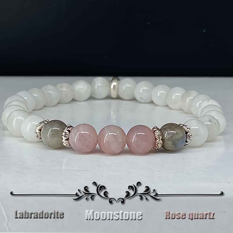 Coordinates Bracelet - 1 Stück/Mondstein, Labradorit und Rosenquarz-Armband, ruhig,