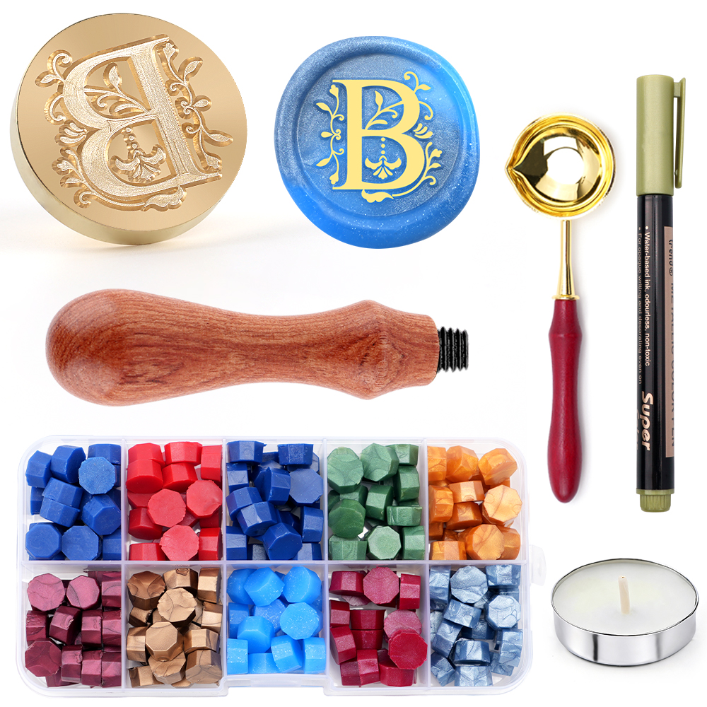 Wax Seal Letter Kit - A-Z Buchstaben-Wachssiegel-Stempelset mit 200 Stück Siegelwachsperlen,