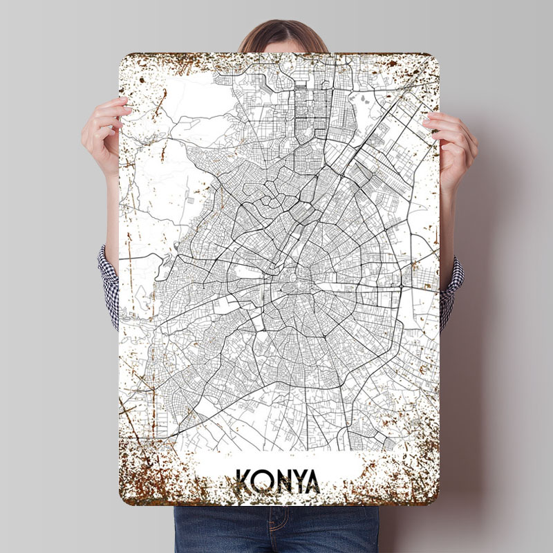 Custom Map Poster - Konya City Map Weißblechschild, Karte, Poster,