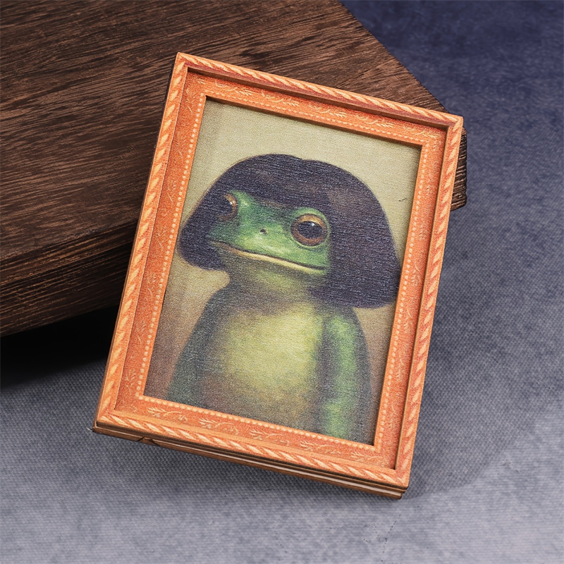 Engraved Wood Frame - Mini Holz-Bilderrahmen Frosch Kühlschrankmagnet Lustiger Grüner