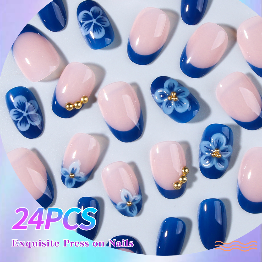 24 Stück Kurze Ovale 3D Gel-Na – Pressed Flower Art Bewertung und Preis