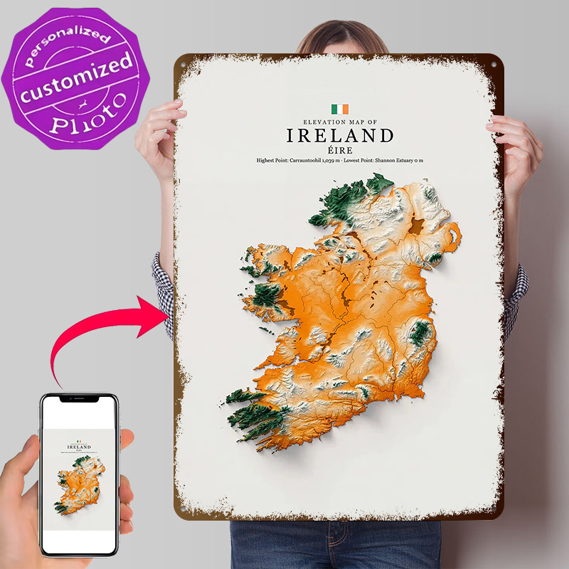 Irland Höhenkarte 3D-Textur Me – Custom Map Poster Bewertung und Preis